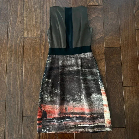 Alberta Ferretti | Silk Taffeta Cocktail Dress - Black & Red & Tan / Sz 6 - Picture 6 of 15